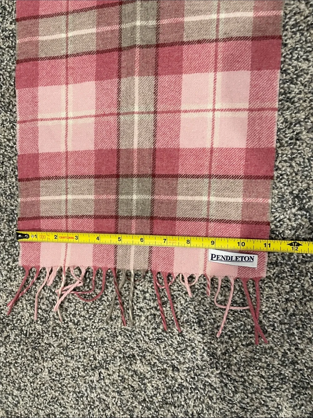 Pendleton Pink Plaid Wool Fringe Scarf
